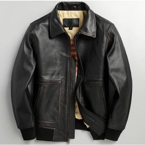 2020 Vintage Black Men Military Pilot Leather Jacket Large Size XXXL Genuine Cowhide Autumn Slim Fit American Aviator Coat
