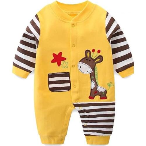 2021 Cheap Cotton Baby Rompers Full Long Sleeve Baby Clothing Newborn Baby Clothes Girl And Boy Giraffe Animal Toddler Jumpsuits