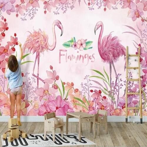 Milofi custom large 3D wallpaper mural pink flamingo living room bedroom background wall decoration wallpaper mural