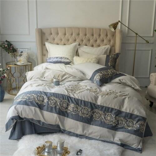 Luxury 80S Egyptian cotton Embroidery Royal Bedding sets Blue Queen King Wedding Duvet cover Bed sheet set Pillowcases 4/6pcs