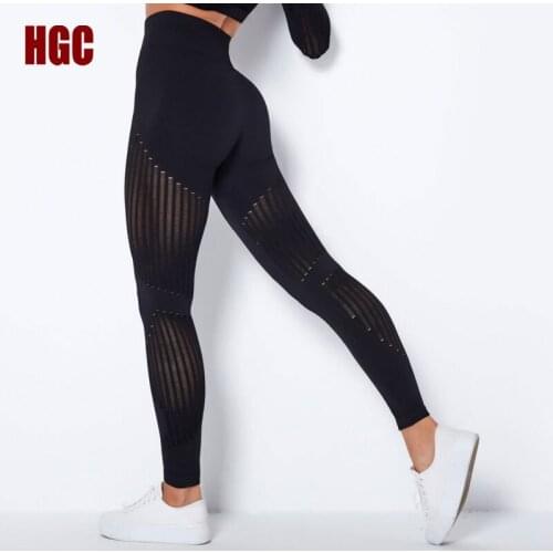 HGC Seamless Leggings Sport Women Fitness Squat Proof GYM Running Yoga Pants High Waist Mesh Breathable Sexy Slim Workout Tights