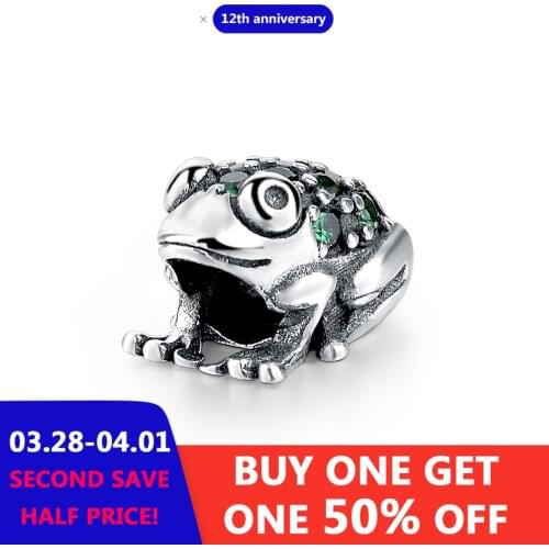 925 Sterling Silver Diy Craft Frog Charms Animal Green Zircon Beads Fit Pandora Bracelets Fine Jewelry for Women Gifts 2020