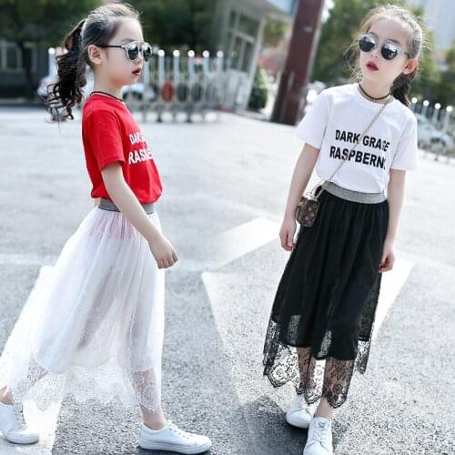 Children Girls 3-16Year Skirt Lace Tulle Skirt Spring And Summer New Casual Loose Children High Waist Pleated Female Long Skirt