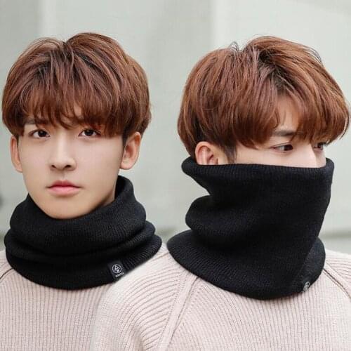 Autumn Winter Double-Sided Plus Velvet Bib Wild Couple Cover Pocket Solid Color Outdoor Warm Knitted Male High Collar U15
