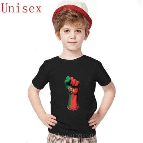 Flag of Portugal on a Raised Clenched Fist boys t shirts Harajuku Summer camisa Fashion Style teenage girls clothing para mujer