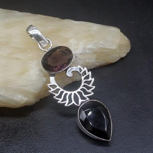 Gemstonefactory Jewelry Big Promotion 925 Silver Purple Amethyst Black Onyx Lovely Women Ladies Gifts Necklace Pendant 1292