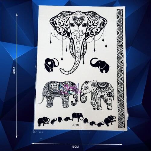 Hot Sale Elephant Head Ganesha Temporary Tattoo Body Art Black Henna Waterproof Tattoo Paste, tatouage taty Sexy Makeup Selfie