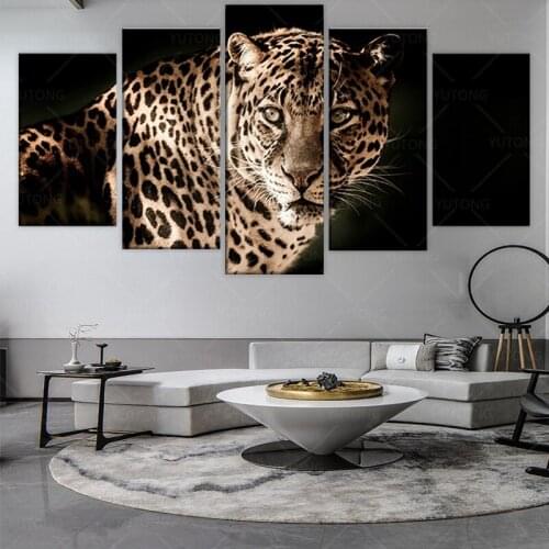 Painting On Canvas Decor Posters HD Printed Modern 5 Panel Ferocious Leopards Modular Picture Wall Art Home Frame Living Room