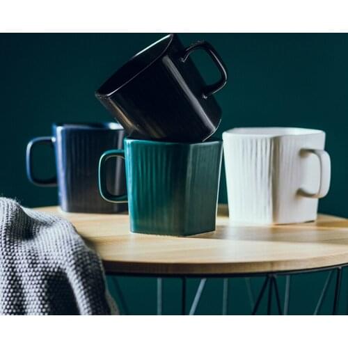 MUZITY Matte Glaze Ceramic Coffee Mugs Morden Pentagon Shape Design Porcelian Tea Mugs Breakfast Milk Cup 14oz