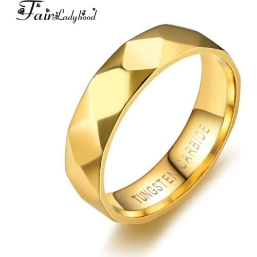FairLadyHood 316L Stainless Steel Rhombus Multifaceted Simple Rings Gold Color 6mm Fashion Women Ring Dropshipping Jewelry