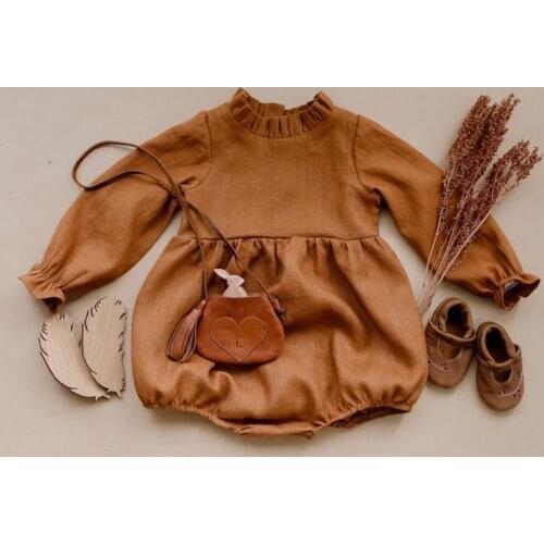 Baby Girls Long Sleeve Rompers Jumpsuit Cotton Linen Spring and Autumn Morandi Color Kids Triangle Climb Clothes All in Ones