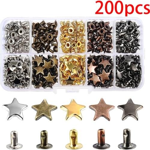 200pcs12mm Metal bronze star rivets,for leather, clothing rivets and nail leather craft clothing dog collar DIY accessorie