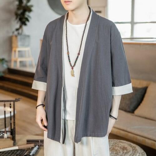 Mens Coat Linen Coat Fashion Loose Han Suit Chinese Style Cardigan Plus Size Traditional Chinese Tops for Men Jacket