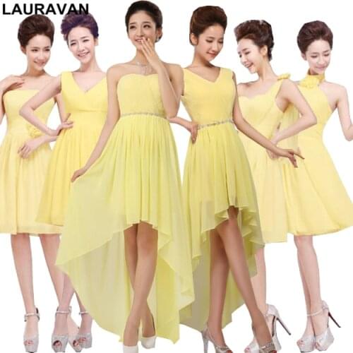 Plus size bridesmaid dress modest yellow chiffon different necklines women plus size formal bridesmaids dresses under 100