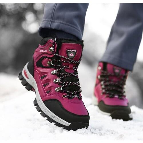 Autumn Winter Men Women Hiking Shoes Outdoor Rock Climbing Shoes for Couples Warm Fur Men Trekking Boots Big Size Sport Shoe
