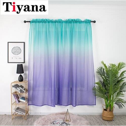 1 PC Sheer Gradient Curtains For Living Room Kitchen Short Window Draperies Scarf Purple Mysterious Tulle Wedding Decor ZH041X
