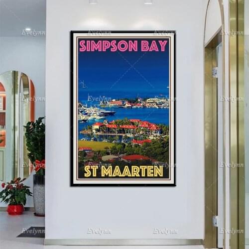 Retro Vintage Style Travel Poster Canvas Picture- Simpson bay St Maarten Modular Home Decor Prints Wall Art Painting Living Room