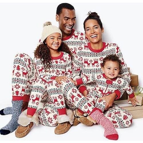 2 piece Christmas Parent-child Suit Printing Home Service Family Pajamas Set Casual Long Sleeves Homewear New Year Clothes