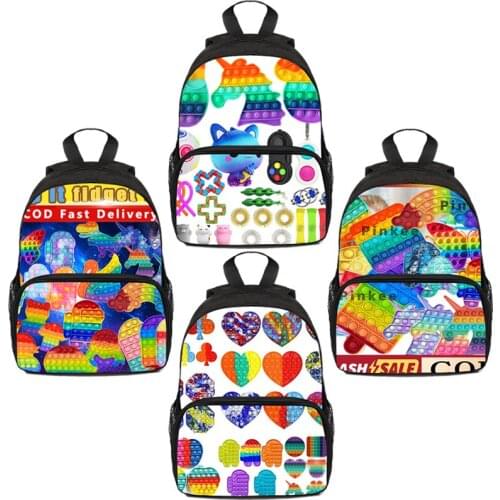 3D Print POP It Backpack Children Anime Bookbag Kids Kindergarten Family Games Pop Fidget Backpack Us 12/16 Inch Mini Bag