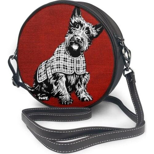 Cute Scottie Dog Shoulder Bag Westie Red Pattern Leather Print High Quality Women Bag Multifunction Teenage Trending Round Purse