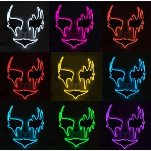 Glowing Horror Face Led Mask Halloween Cosplay Costume Accessories Light Up EL Wire Phantom Mask For Holiday Party