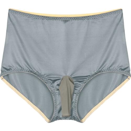 Sissy Gay Mens Panties High Waist Elastic Briefs Bulge Pouch Underwear Open Penis Panties Solid Color Smooth Satin Underpants