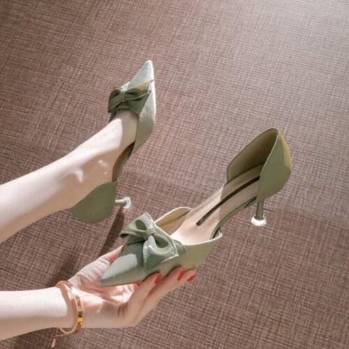 Spring 2021 New Bow In Stiletto Shoes with Pointed Toe and Nude High-heeled Shoes Fairy Wind Nude High-heeled Shoes Fairy