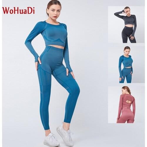 WOHUADI Womens Sportswear Yoga Sets Female Sport Colthing Gym Wear Fitness Long Sleeve Shirt,High Waist Leggings Dropshipping