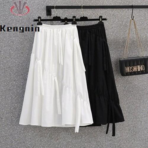 Large Size Skirts Women 2021 Summer Vintage Black White Lady Elegant Skirt Tassel Loose Asymmetrical Female Skirts KE1258