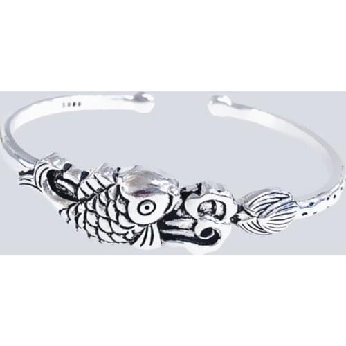 Sole Memory Retro Lotus Carp Spray 925 Sterling Silver Female Resizable Bracelets SBR251