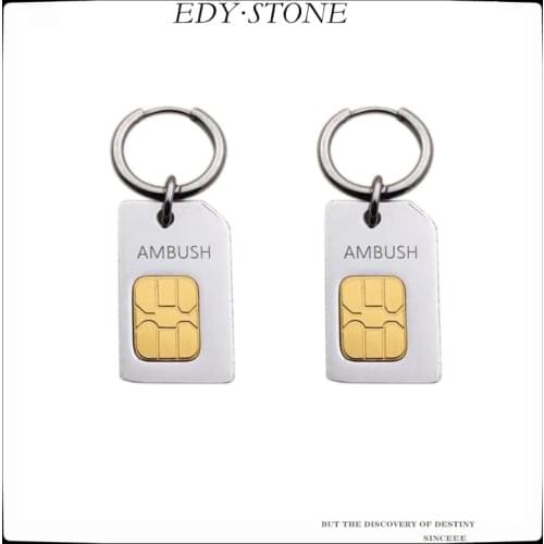 EDY 21SS New S925 AMB Texture SIM Card Exaggeration Personality Pendant Drop Earrings For Women Men Girls Party Jewelry