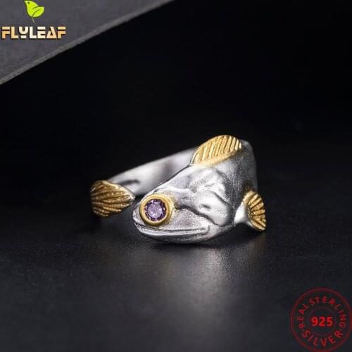 925 Sterling Silver Arowana Fish Open Rings For Women Original Handmade Chinese Style Female Vintage Jewelry