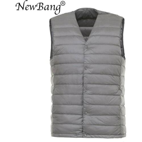 NewBang Men Down Vest Ultra Light Down Vest Portable V-neck Sleeveless Coat Man Winter Without Collar Warm Liner
