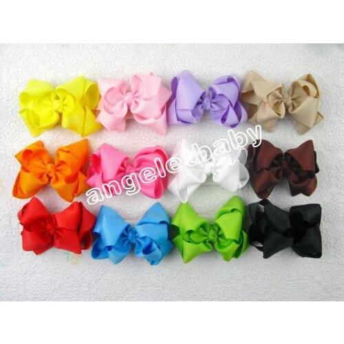 12pcs double layer Solid 4" princess hairpins Bowknot ribbon girl hair bows clips hair accessories for headband HD3207