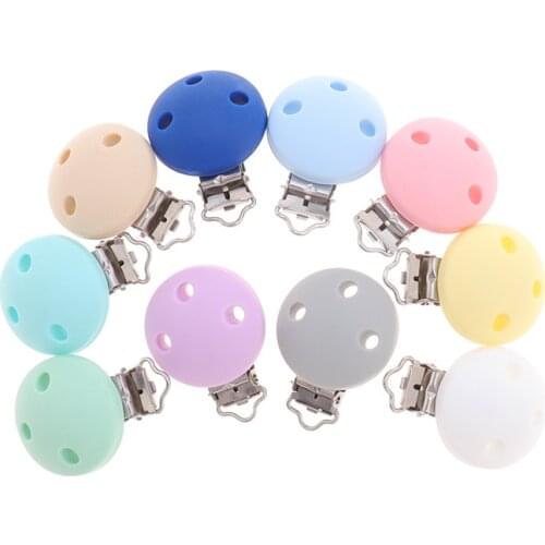 5pcs Silicone Round Clips Silicone Baby Teething Teether Necklace Fitting Infant Toys Pacifier Chain Crafts Accessories Bpa Free