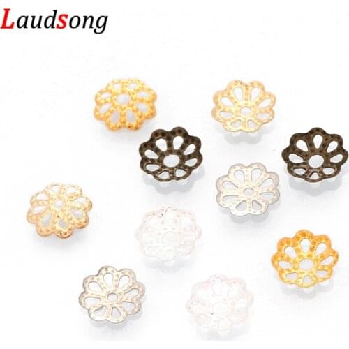500pcs/lot 7mm Gold Silve Metal Flower Filigree Bead Caps For DIY Jewelry Making Findings End Spacer Beads Cap Accessories