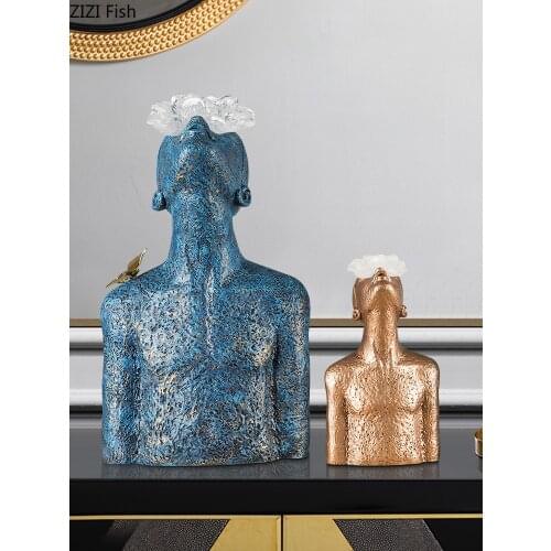 Abstract Figure Sculpture Ornaments Resin Portrait Bust Figurines Transparent Decorative Flower Home Decor Modern Crafts Statue