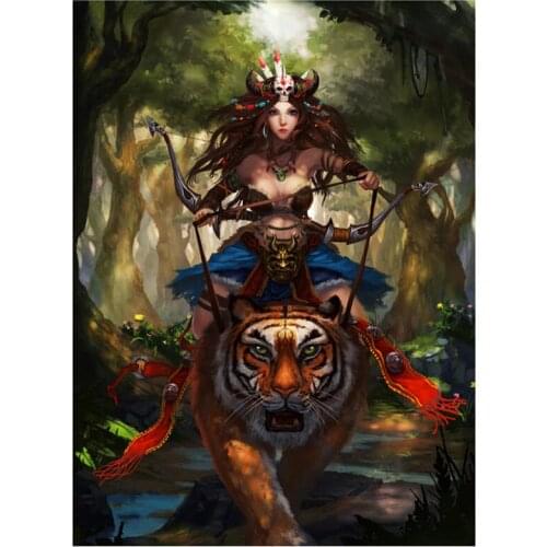 New 5D DIY Full Square/Round Diamond Painting "Beautiful Girl & Tiger " 3D Embroidery Cross Stitch Mosaic Home Decor Art YC133