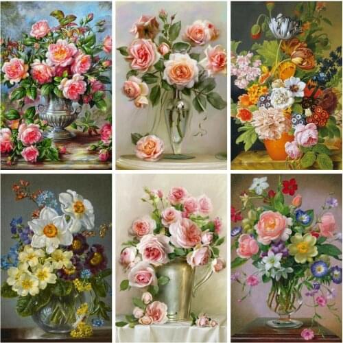 Huacan Diamond Embroidery Complete Kit Rose Vase 5D Diamond Painting Mosaic Flower Personalized Gift Wall Decoration