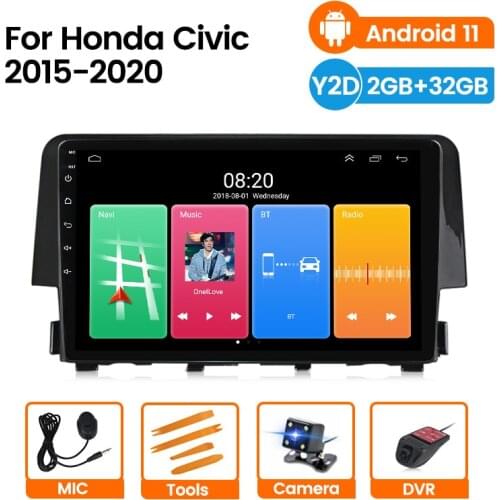 Android 11 Car Radio for Honda Civic 2015 2016 2017 2018 2019 2020 Multimedia Player 2.5D Touch screen GPS Navi Support CarPlay