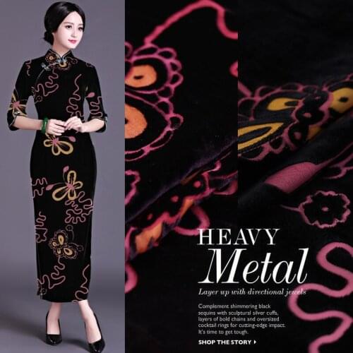 Hollow silk velvet fabric burnout velvet fabric clothing cheongsam dress silk fabric wholesale silk cloth 2 colors 114 cm