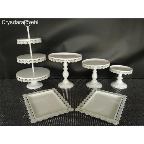 White Tray Wrought Iron Cake Stand Wedding Props Table Ornaments Lace Cake Plate Fruit Dessert Cake Tools Tableware