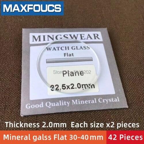 Free shipping Total 42 pieces Watch glass Round mineral glass Flat thickness 2.0mm Diameter of 30 ~40mm watch parts