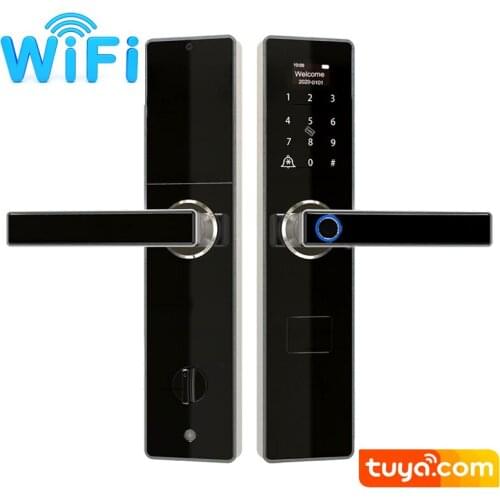 WiFi Direct Fingerprint Smart Doorlock Wireless Remote TuYa APP Locks Passcode Card Lock Apartment Rental Electronic Lock Black