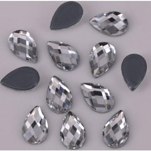 Lead Free 5x8mm Crystal Clear Pear Chessboard Iron On Crystal Stones / Flat Back Hotfix Rhinestones