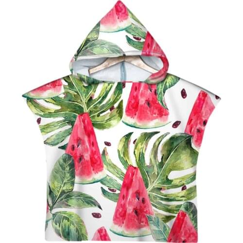 Free shipping Tropical Monstera Keaf Watermelon Strawberry Striped Baby Kids Hooded Towel Pool Bath Beach Poncho Towel Cape
