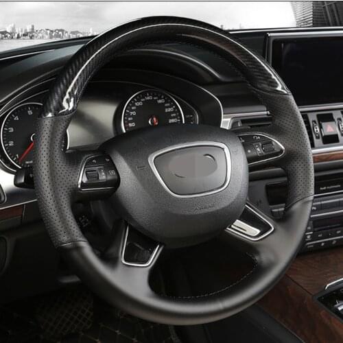 DIY Hand-stitched Carbon Fiber Leather Car Steering Wheel Cover For Audi Q5 SQ5 Q3 Q8 SQ8 2019 Q7 grip cover car assessoires