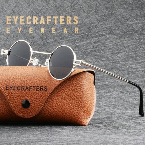 Eyecrafters Retro Round Polarized Metal Steampunk Vintage Sunglasses Mens Womens Coating Lens Silver Mirrored Eyewear SunGlasses