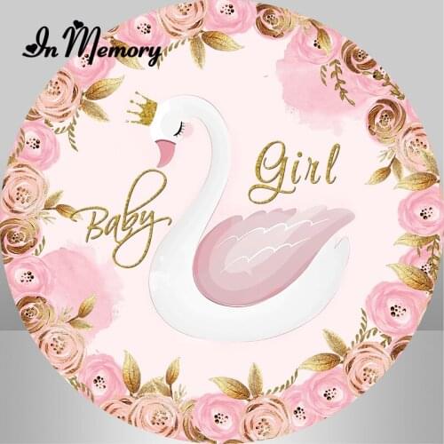 Round Circle Flowers Swan Photography Backgrounds Pink Theme Newborn Baby Shower Girls 1st Birthday Party Backdrops Customized