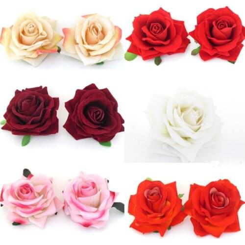 100 pieces Artificial Diamond Rose Velvet Silk Flower Heads Bridal wedding decoration Wall Craft DIY Wreath Table flowersB34